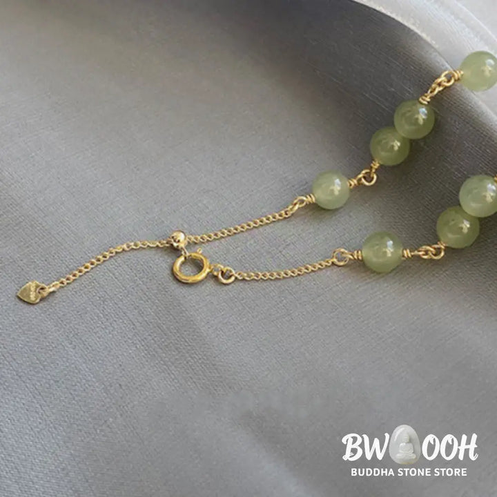 Buddha Stones 14k Gold Plated Hetian Jade Beaded Prosperity Chain Bracelet - BWOOOH - Hetian Jade(Prosperity♥Abundance)