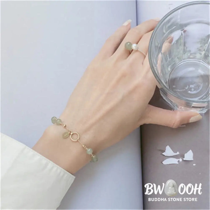 Buddha Stones 14k Gold Plated Hetian Jade Beaded Prosperity Chain Bracelet - BWOOOH - Hetian Jade(Prosperity♥Abundance)