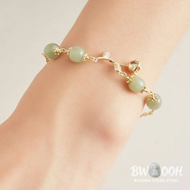 Buddha Stones 14K Gold Plated Hetian Jade Golden Rose Flower Luck Chain Bracelet - BWOOOH