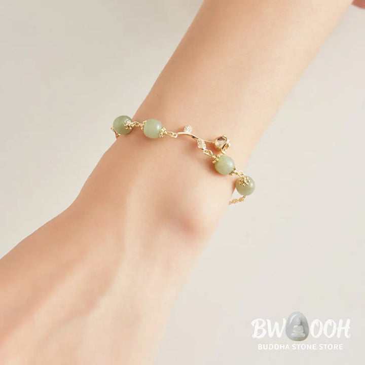 Buddha Stones 14K Gold Plated Hetian Jade Golden Rose Flower Luck Chain Bracelet - BWOOOH