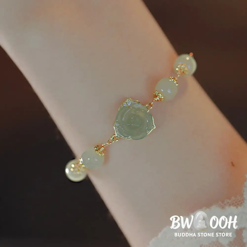 BWOOOH 14K Gold Plated Hetian Jade Rose Flower Luck Chain Bracelet | spiritual healing bracelet