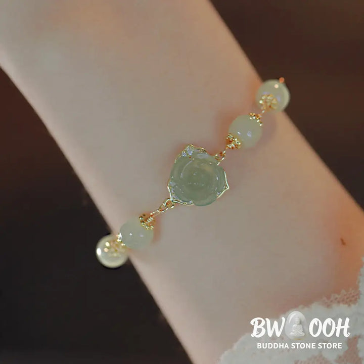 BWOOOH 14K Gold Plated Hetian Jade Rose Flower Luck Chain Bracelet | spiritual healing bracelet