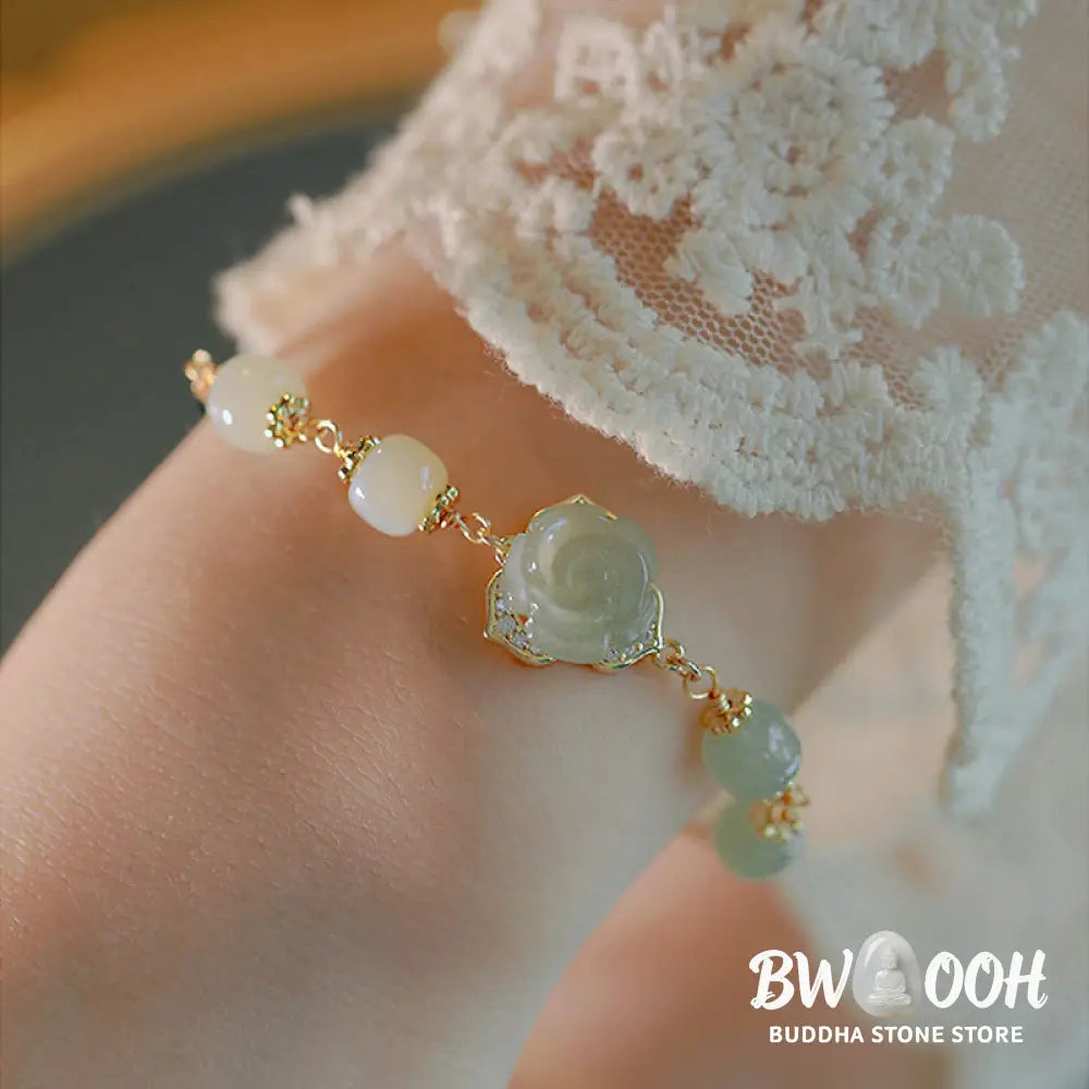 BWOOOH 14K Gold Plated Hetian Jade Rose Flower Luck Chain Bracelet | spiritual healing bracelet