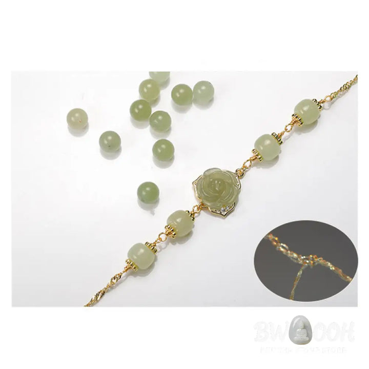 BWOOOH 14K Gold Plated Hetian Jade Rose Flower Luck Chain Bracelet | spiritual healing bracelet