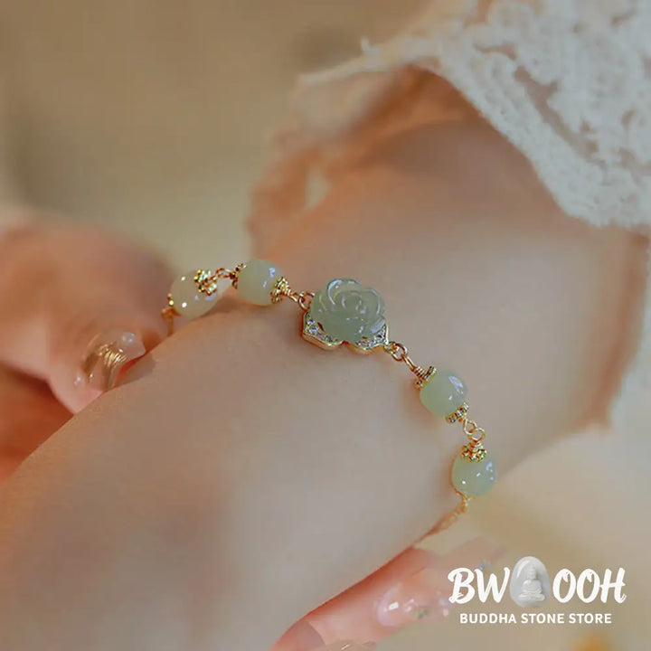 BWOOOH 14K Gold Plated Hetian Jade Rose Flower Luck Chain Bracelet | spiritual healing bracelet