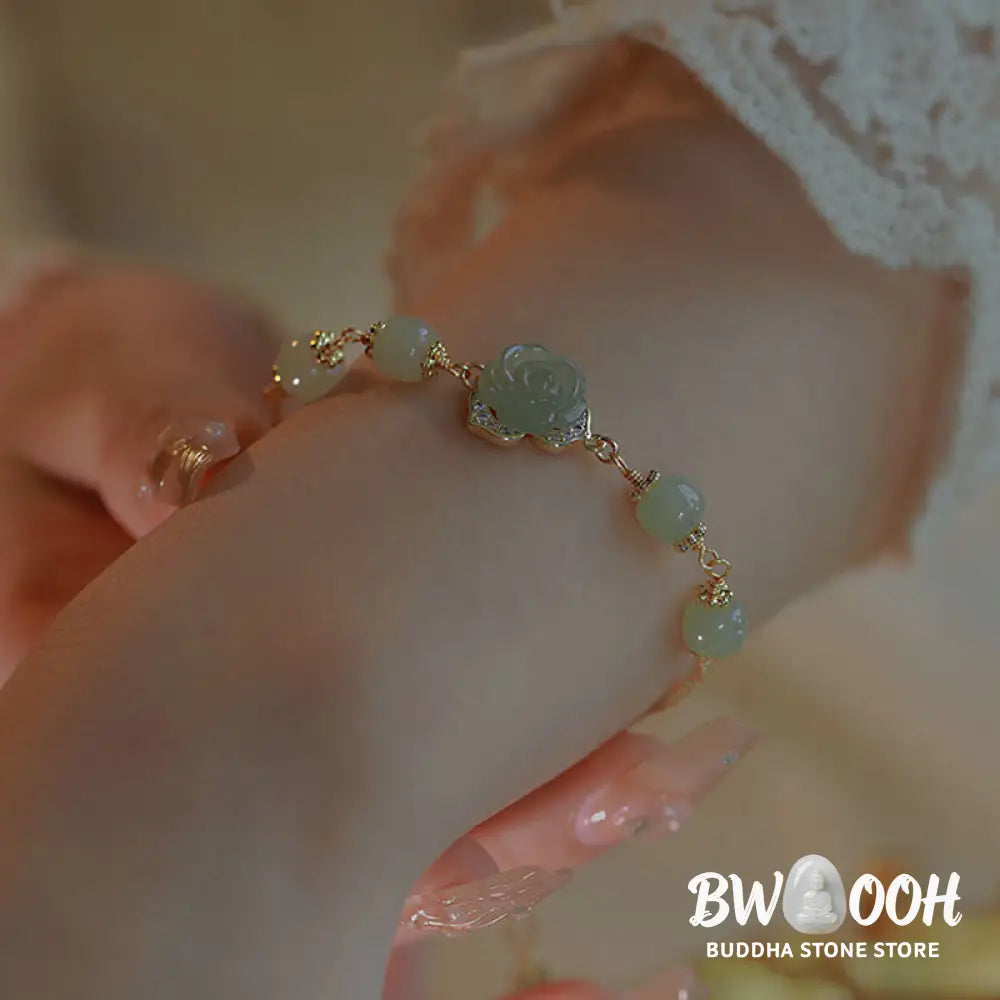 BWOOOH 14K Gold Plated Hetian Jade Rose Flower Luck Chain Bracelet | spiritual healing bracelet