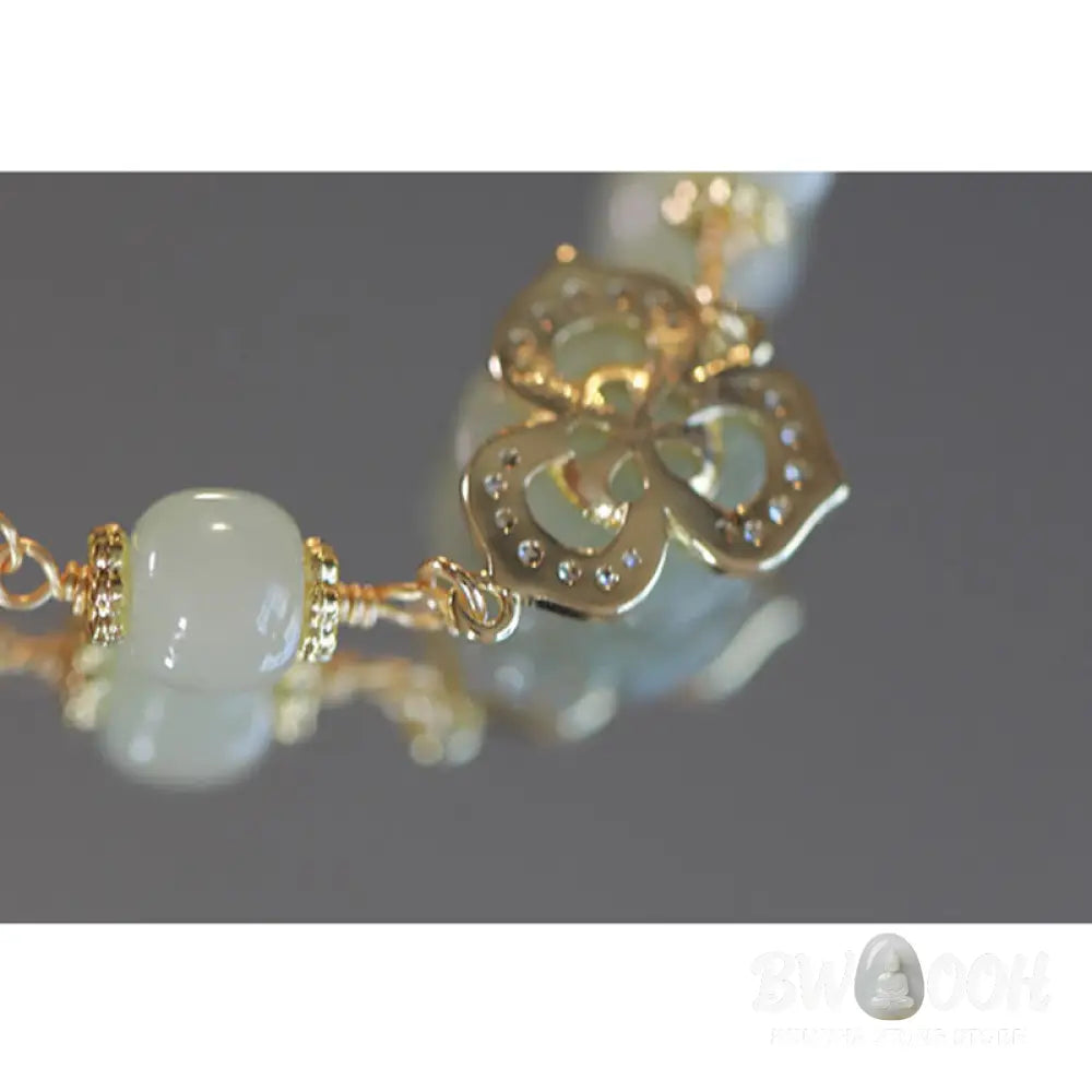 BWOOOH 14K Gold Plated Hetian Jade Rose Flower Luck Chain Bracelet | spiritual healing bracelet
