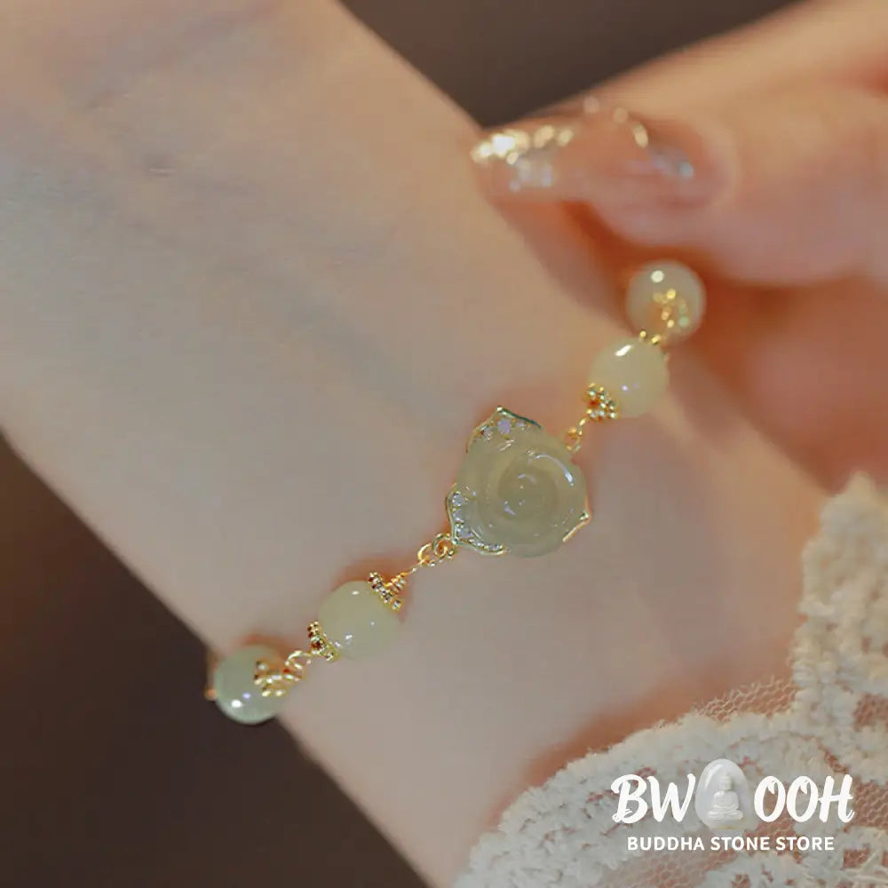 BWOOOH 14K Gold Plated Hetian Jade Rose Flower Luck Chain Bracelet | spiritual healing bracelet