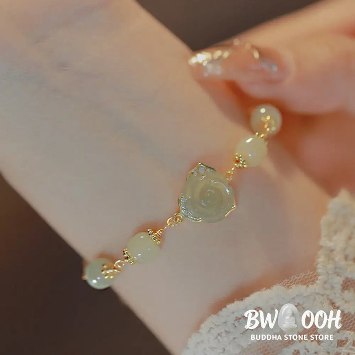 BWOOOH 14K Gold Plated Hetian Jade Rose Flower Luck Chain Bracelet | spiritual healing bracelet