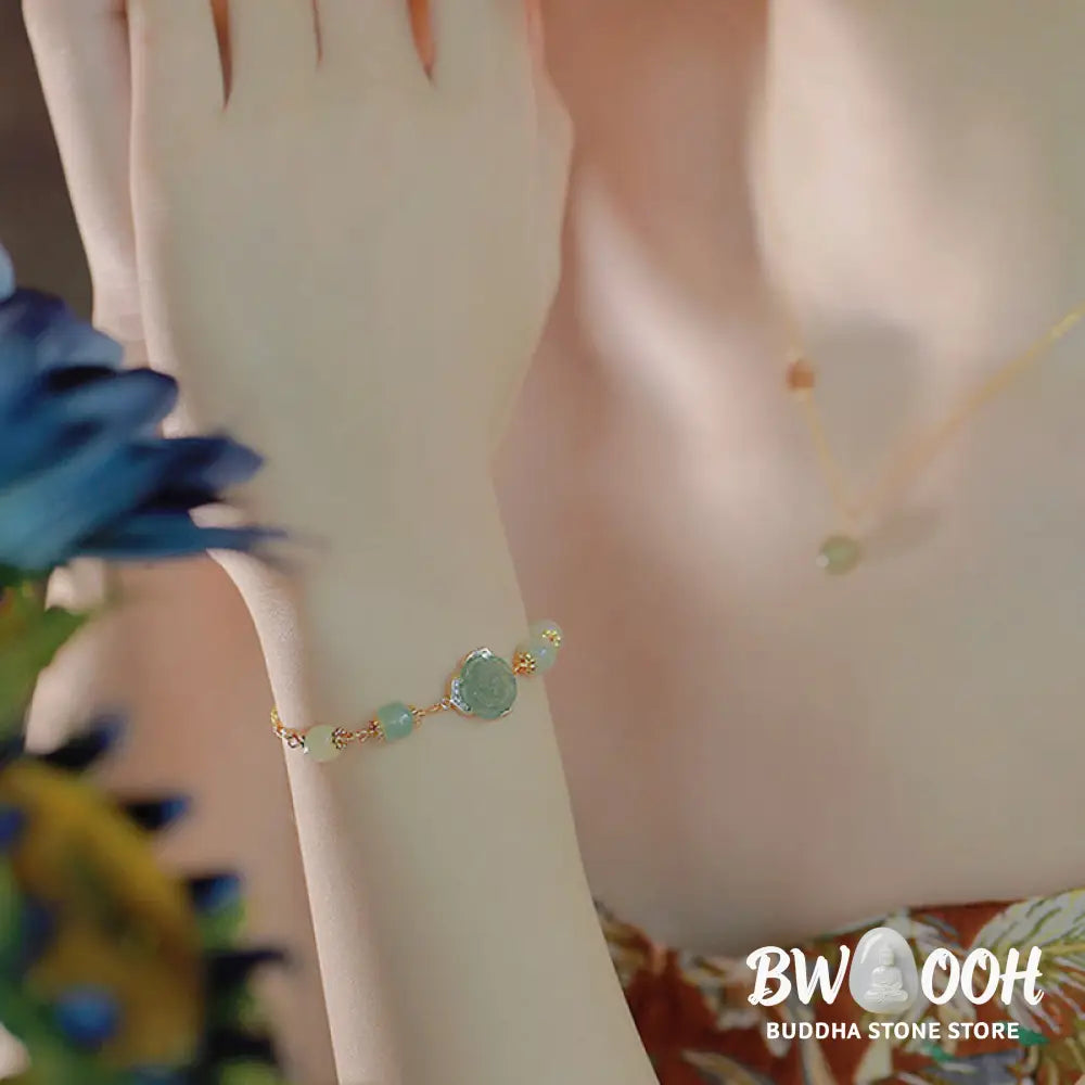 BWOOOH 14K Gold Plated Hetian Jade Rose Flower Luck Chain Bracelet | spiritual healing bracelet