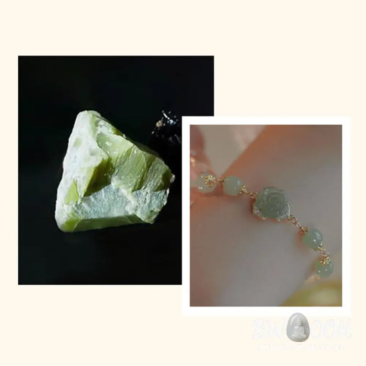 BWOOOH 14K Gold Plated Hetian Jade Rose Flower Luck Chain Bracelet | spiritual healing bracelet