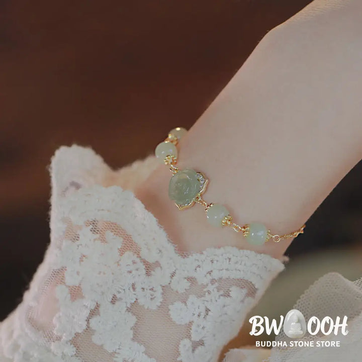 BWOOOH 14K Gold Plated Hetian Jade Rose Flower Luck Chain Bracelet | spiritual healing bracelet