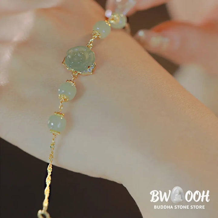 BWOOOH 14K Gold Plated Hetian Jade Rose Flower Luck Chain Bracelet | spiritual healing bracelet