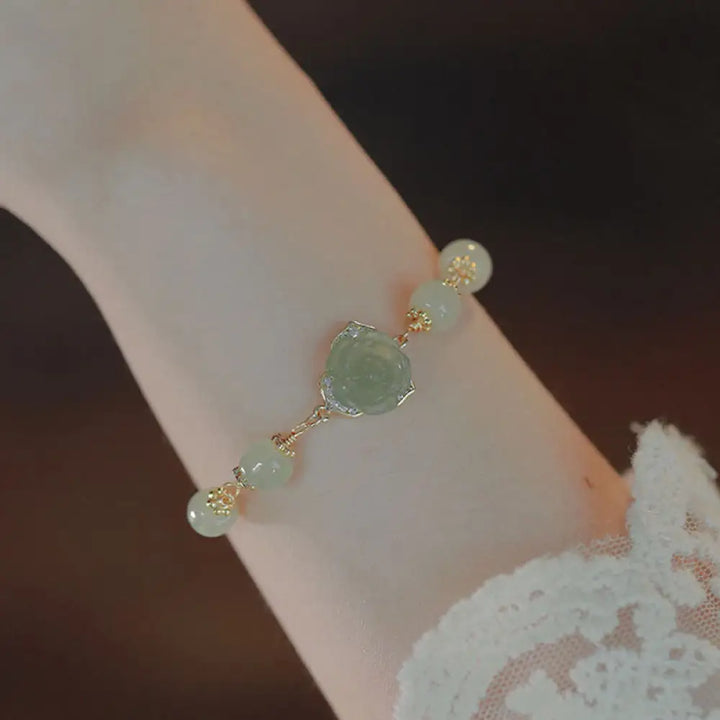 BWOOOH 14K Gold Plated Hetian Jade Rose Flower Luck Chain Bracelet | spiritual healing bracelet