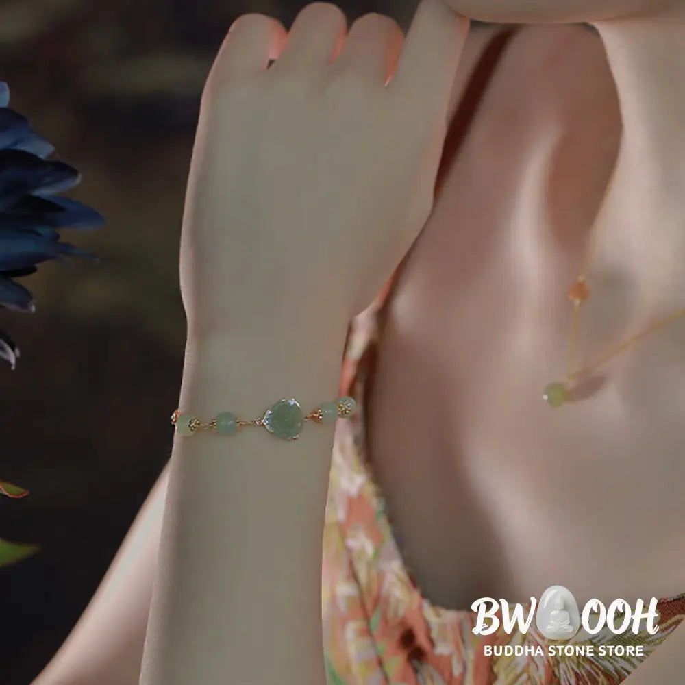 BWOOOH 14K Gold Plated Hetian Jade Rose Flower Luck Chain Bracelet | spiritual healing bracelet