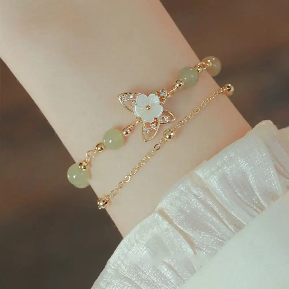 BWOOOH 14k gold plated jade butterfly tridacna stone luck bracelet