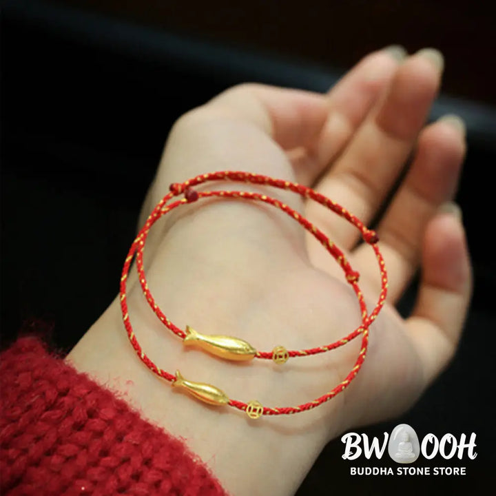 Buddha Stones 14K Gold Plated Koi Fish Luck Wealth Braided Bracelet - BWOOOH - Bracelet