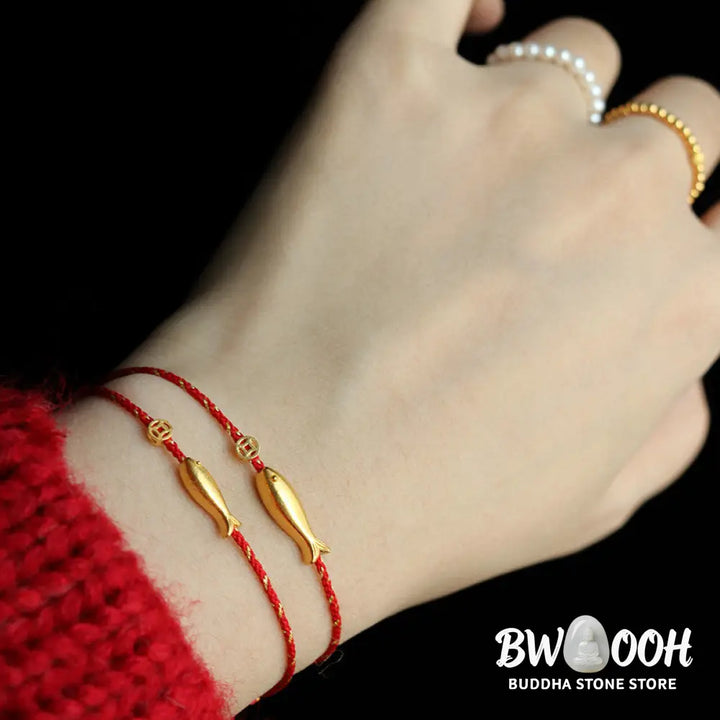 Buddha Stones 14K Gold Plated Koi Fish Luck Wealth Braided Bracelet - BWOOOH - Bracelet