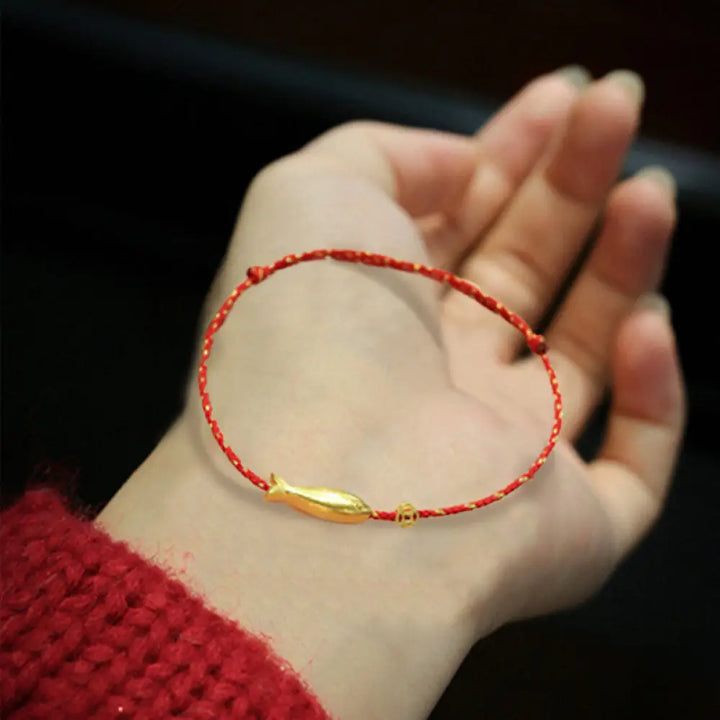 Buddha Stones 14K Gold Plated Koi Fish Luck Wealth Braided Bracelet - BWOOOH - Large Koi Fish 15*4.3mm(Pull