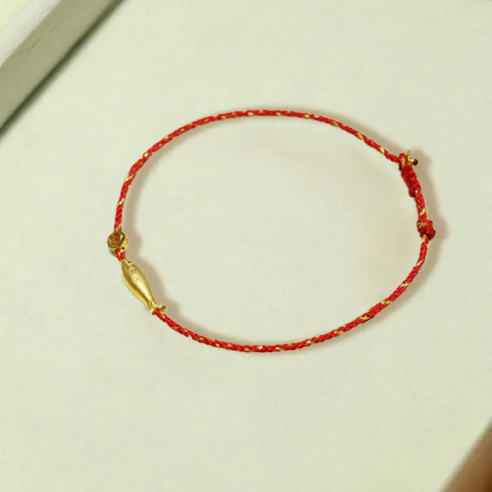 Buddha Stones 14K Gold Plated Koi Fish Luck Wealth Braided Bracelet - BWOOOH - Small Koi Fish 12*3.6mm(Gold