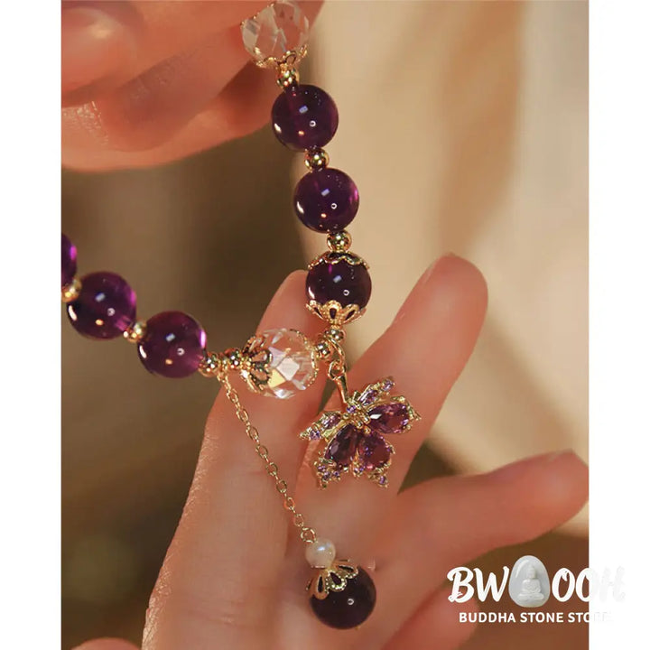 Buddha Stones 14k Gold Plated Natural Amethyst Healing Maple Leaf Charm Bracelet - BWOOOH - Amethyst(Inner