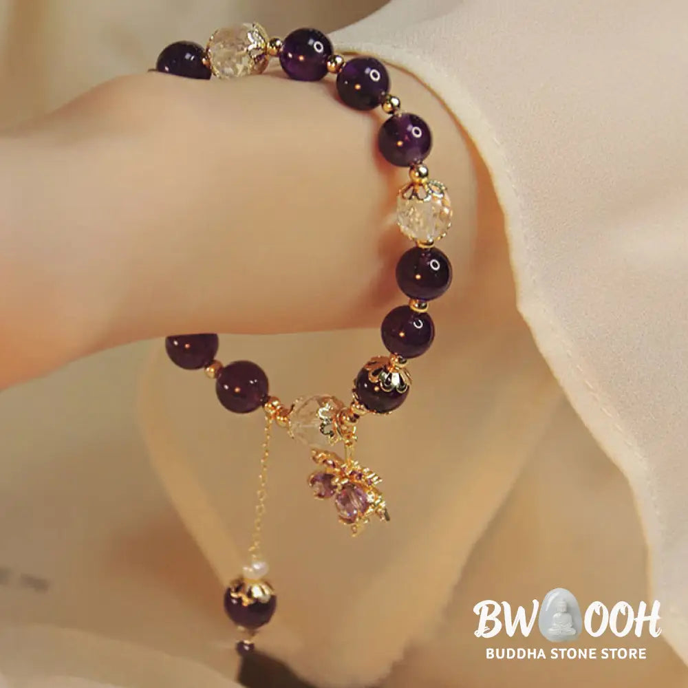 Buddha Stones 14k Gold Plated Natural Amethyst Healing Maple Leaf Charm Bracelet - BWOOOH - Amethyst(Inner
