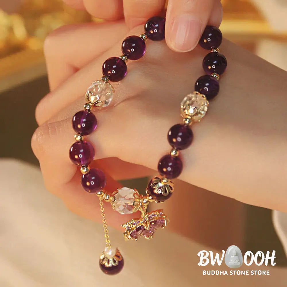 Buddha Stones 14k Gold Plated Natural Amethyst Healing Maple Leaf Charm Bracelet - BWOOOH - Amethyst(Inner