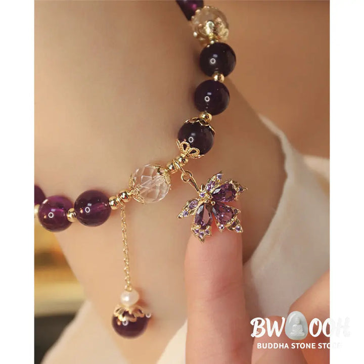 Buddha Stones 14k Gold Plated Natural Amethyst Healing Maple Leaf Charm Bracelet - BWOOOH - Amethyst(Inner