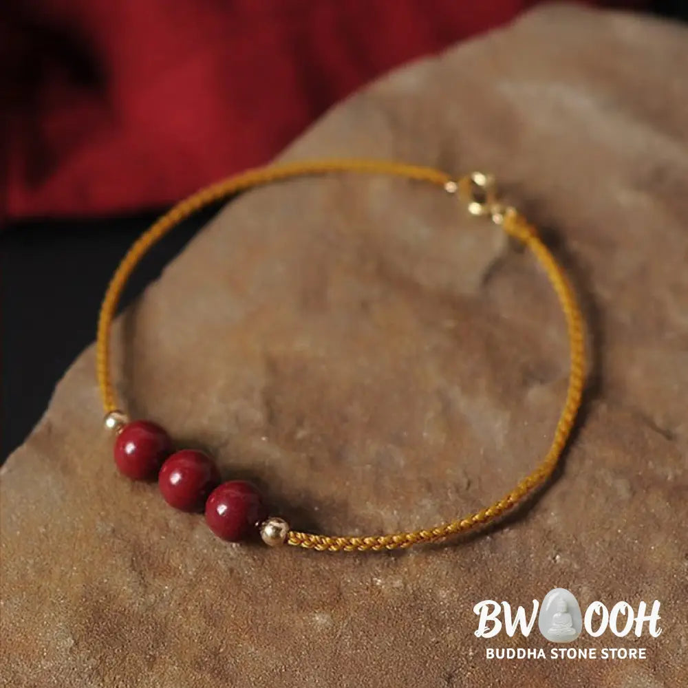 Buddha Stones 14K Gold Plated Natural Cinnabar Blessing String Braided Bracelet - BWOOOH - Bracelet