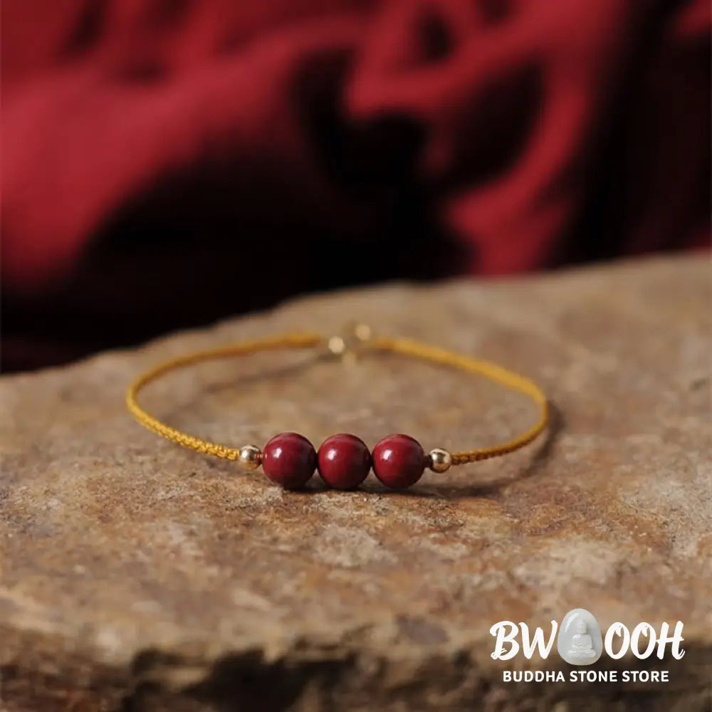 Buddha Stones 14K Gold Plated Natural Cinnabar Blessing String Braided Bracelet - BWOOOH - Bracelet