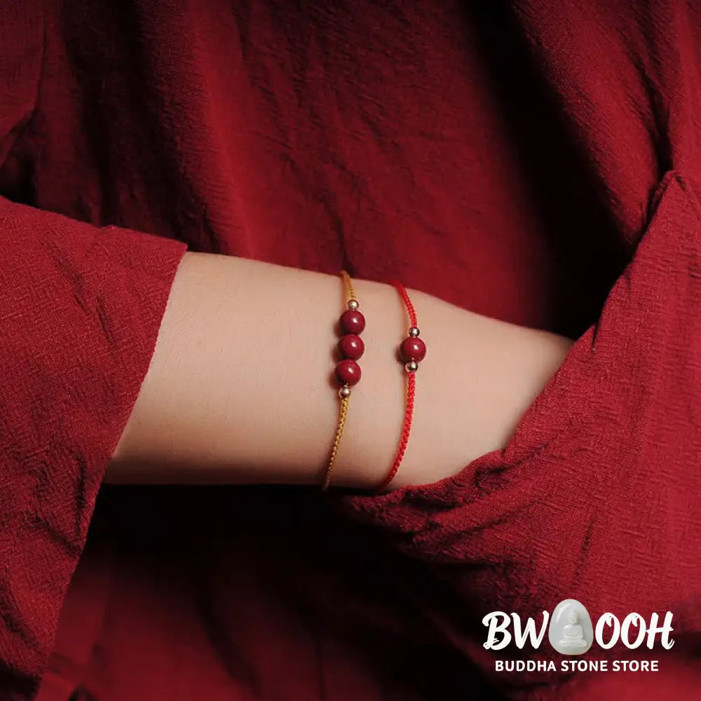 Buddha Stones 14K Gold Plated Natural Cinnabar Blessing String Braided Bracelet - BWOOOH - Bracelet