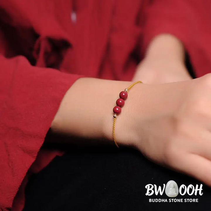 Buddha Stones 14K Gold Plated Natural Cinnabar Blessing String Braided Bracelet - BWOOOH - Bracelet