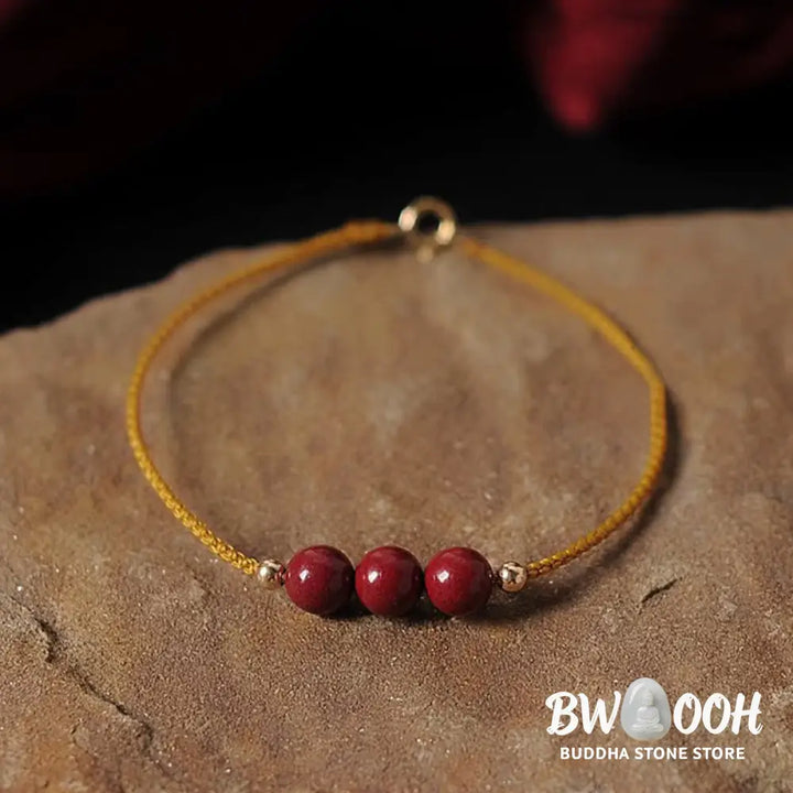 Buddha Stones 14K Gold Plated Natural Cinnabar Blessing String Braided Bracelet - BWOOOH - Bracelet