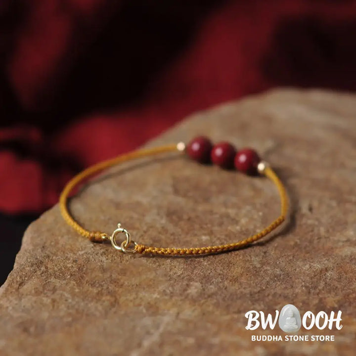 Buddha Stones 14K Gold Plated Natural Cinnabar Blessing String Braided Bracelet - BWOOOH - Bracelet