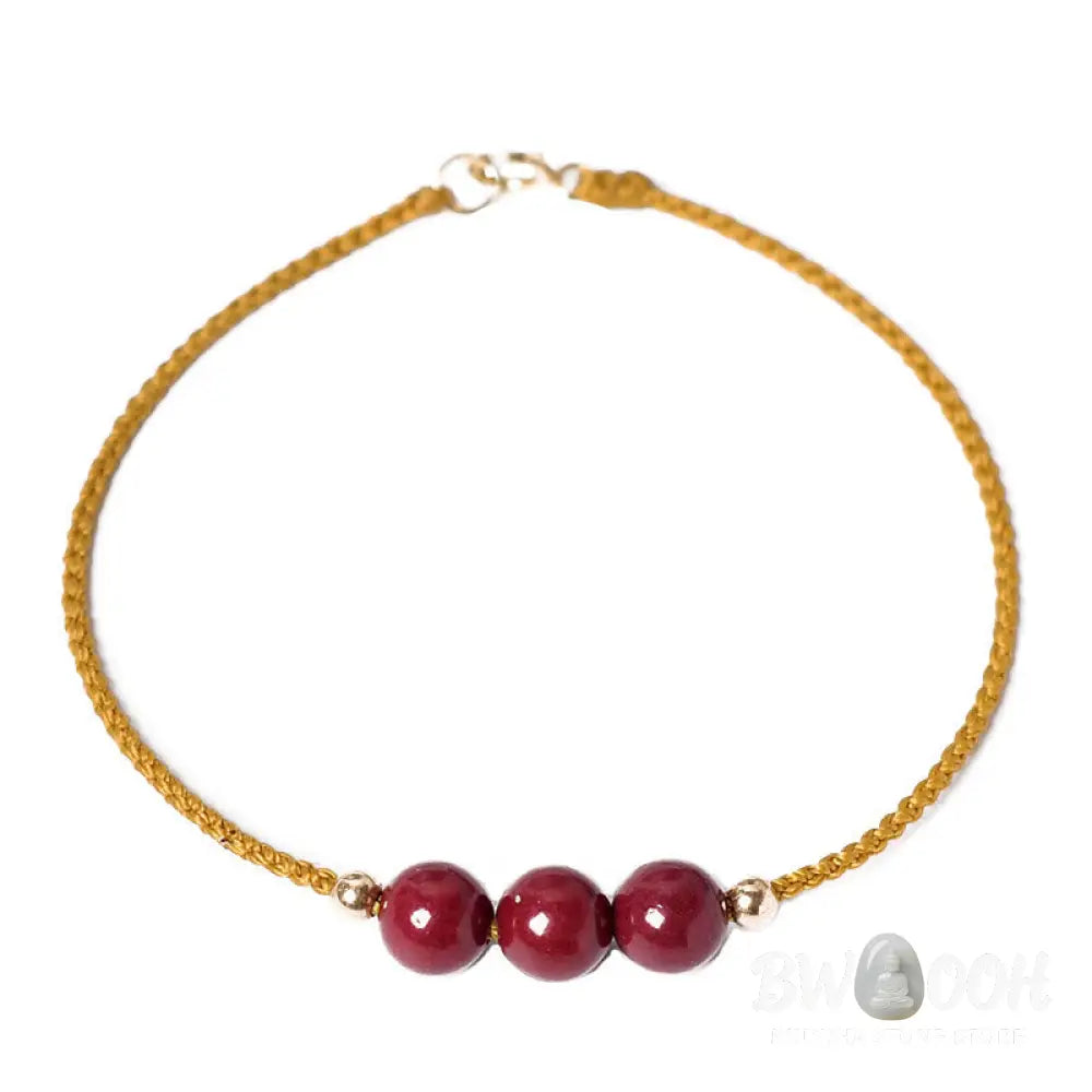 Buddha Stones 14K Gold Plated Natural Cinnabar Blessing String Braided Bracelet - BWOOOH - Bracelet