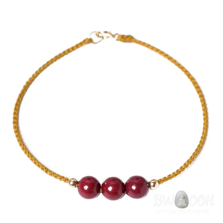 Buddha Stones 14K Gold Plated Natural Cinnabar Blessing String Braided Bracelet - BWOOOH - Bracelet