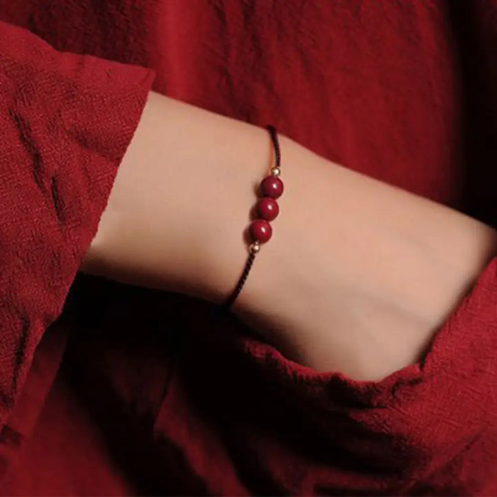 Buddha Stones 14K Gold Plated Natural Cinnabar Blessing String Braided Bracelet - BWOOOH - Brown(Wrist Circumference