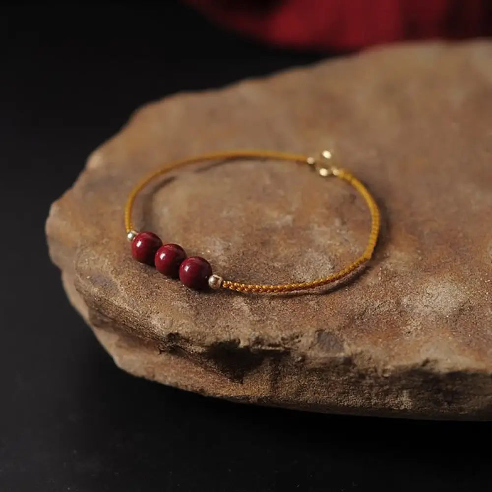 BWOOOH 14K Gold Plated Natural Cinnabar Blessing String Braided Bracelet - BWOOOH - Yellow(Wrist Circumference