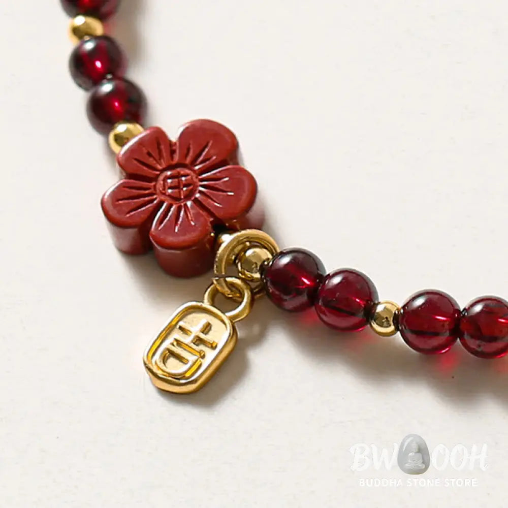Buddha Stones 14K Gold Plated Natural Garnet Cinnabar Flower Calm Bracelet - BWOOOH - Garnet(Ultra-thin Beads)(Wrist
