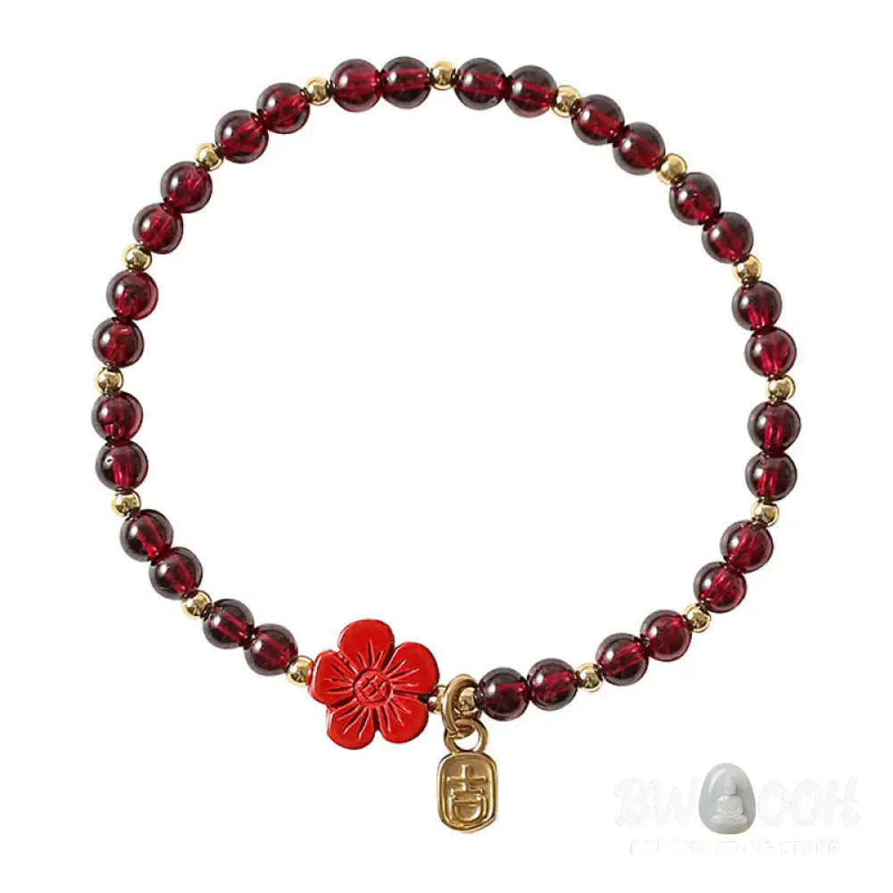 Buddha Stones 14K Gold Plated Natural Garnet Cinnabar Flower Calm Bracelet - BWOOOH - Garnet(Ultra-thin Beads)(Wrist