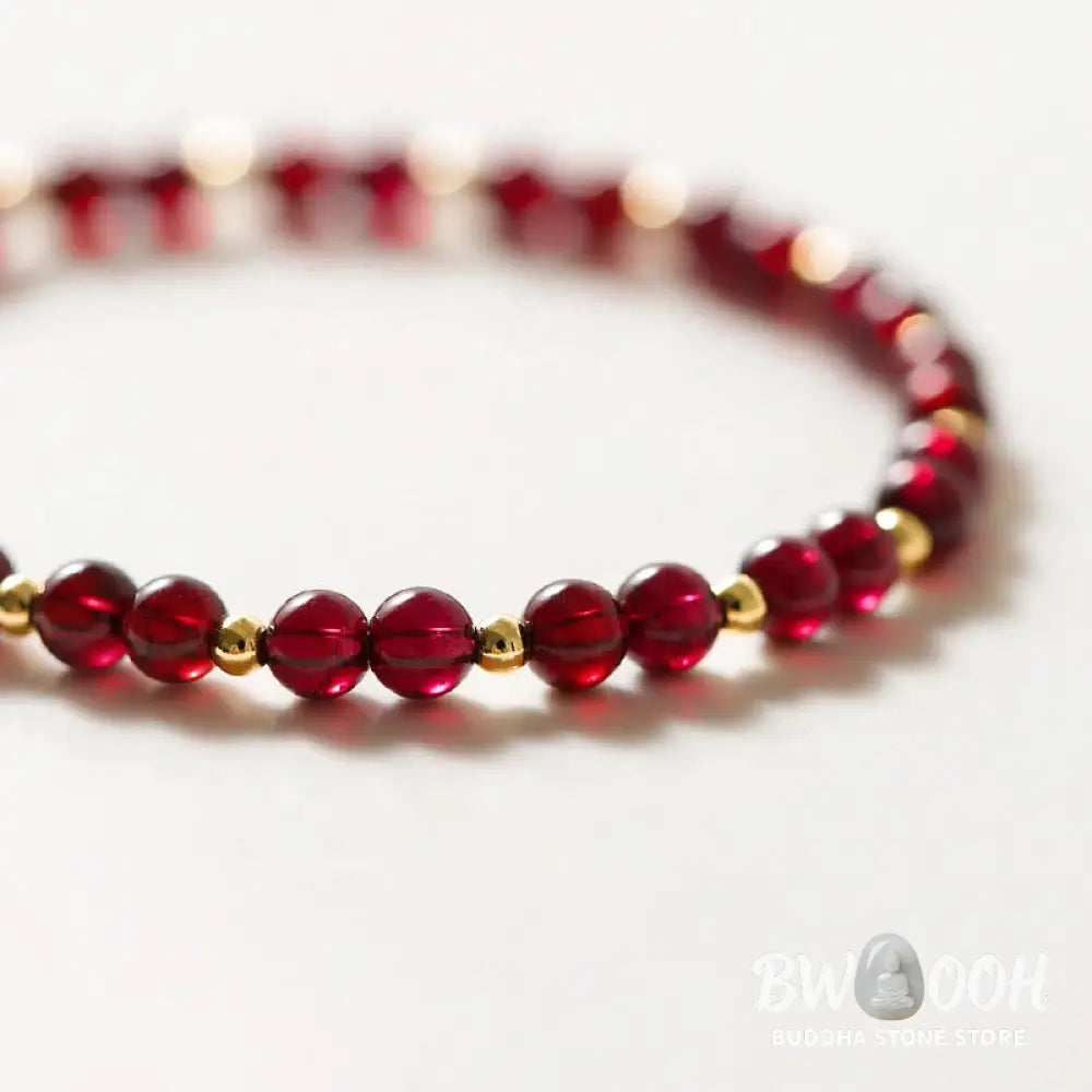 Buddha Stones 14K Gold Plated Natural Garnet Cinnabar Flower Calm Bracelet - BWOOOH - Garnet(Ultra-thin Beads)(Wrist