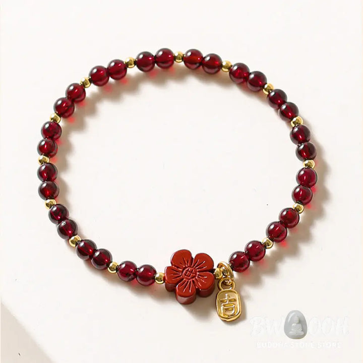 Buddha Stones 14K Gold Plated Natural Garnet Cinnabar Flower Calm Bracelet - BWOOOH - Garnet(Ultra-thin Beads)(Wrist