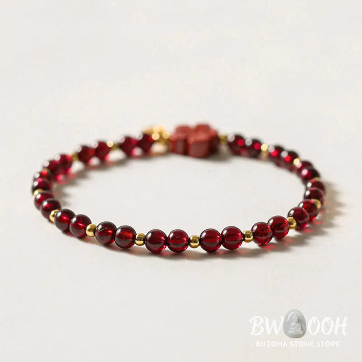 Buddha Stones 14K Gold Plated Natural Garnet Cinnabar Flower Calm Bracelet - BWOOOH - Garnet(Ultra-thin Beads)(Wrist