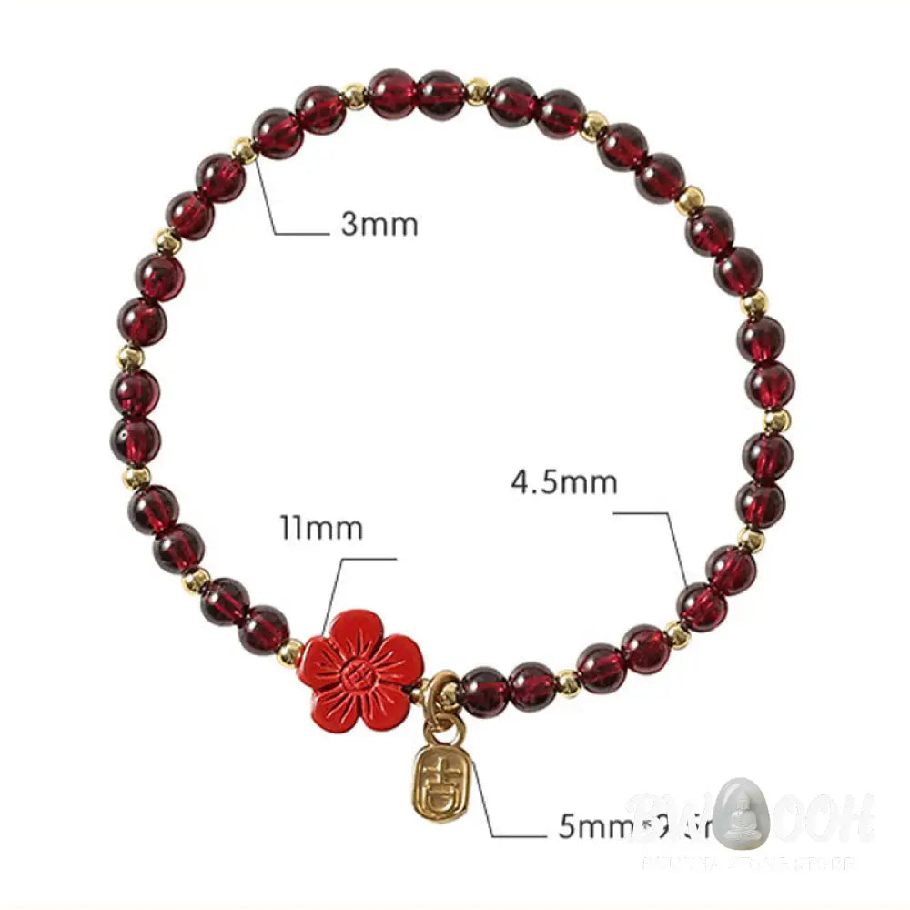 Buddha Stones 14K Gold Plated Natural Garnet Cinnabar Flower Calm Bracelet - BWOOOH - Garnet(Ultra-thin Beads)(Wrist