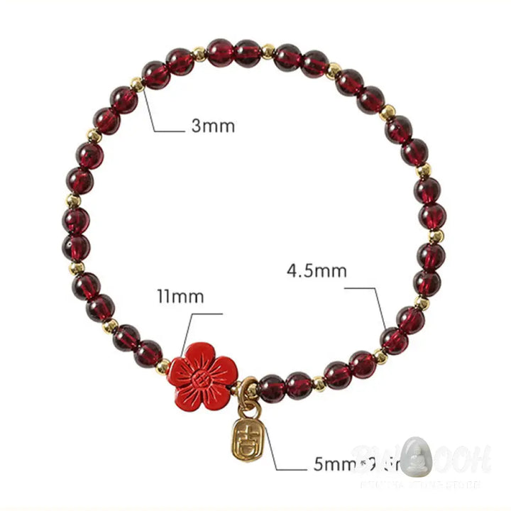 Buddha Stones 14K Gold Plated Natural Garnet Cinnabar Flower Calm Bracelet - BWOOOH - Garnet(Ultra-thin Beads)(Wrist