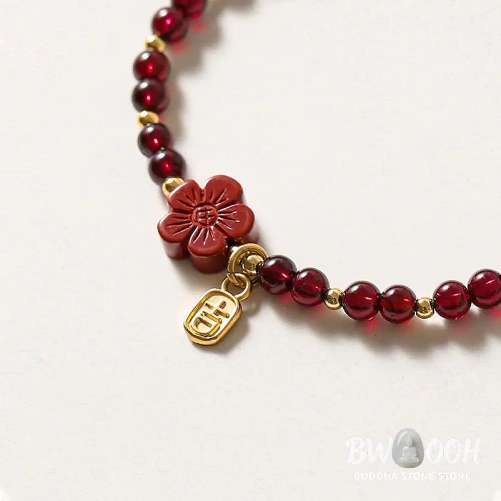 Buddha Stones 14K Gold Plated Natural Garnet Cinnabar Flower Calm Bracelet - BWOOOH - Garnet(Ultra-thin Beads)(Wrist