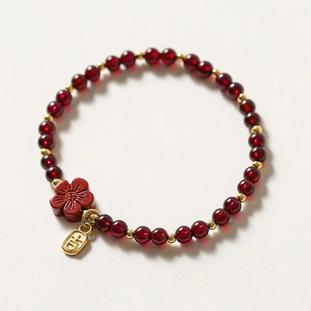 BWOOOH 14K Gold Plated Natural Garnet Cinnabar Flower Calm Bracelet crystal healing bracelet anxiety relief protection