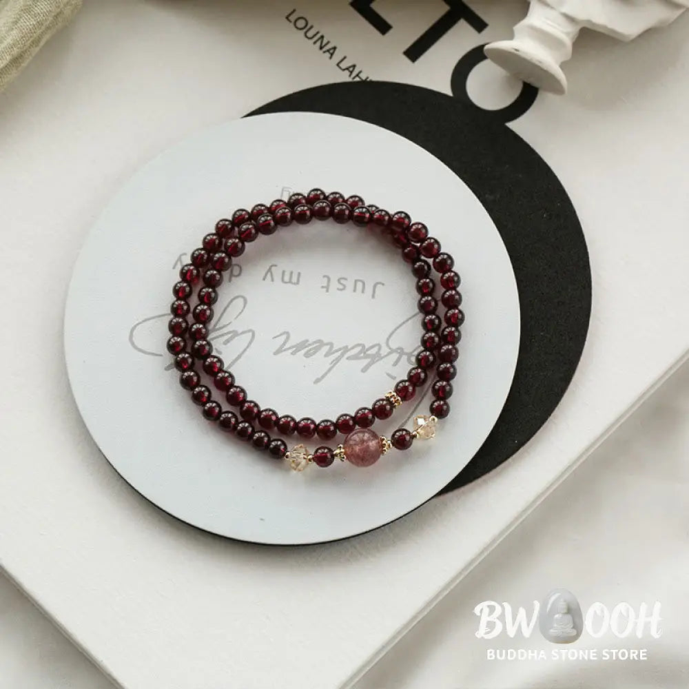 Buddha Stones 14K Gold Plated Natural Garnet Strawberry Quartz Stability Double Wrap Bracelet - BWOOOH