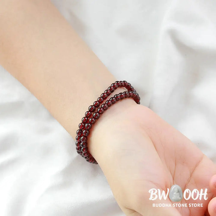 Buddha Stones 14K Gold Plated Natural Garnet Strawberry Quartz Stability Double Wrap Bracelet - BWOOOH