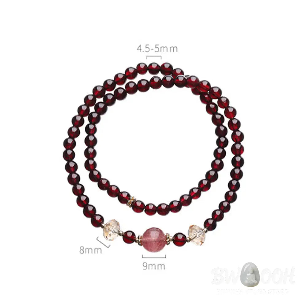 Buddha Stones 14K Gold Plated Natural Garnet Strawberry Quartz Stability Double Wrap Bracelet - BWOOOH